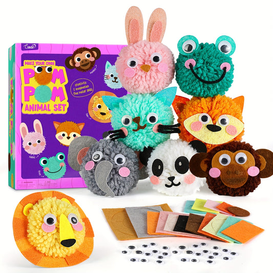 DIY Pom Pom Craft Kit Animal Art And Craft Project Plush Crafts for Kids Boys And Girls Ages 6 7 8 9 Toddler Art Activity Gift