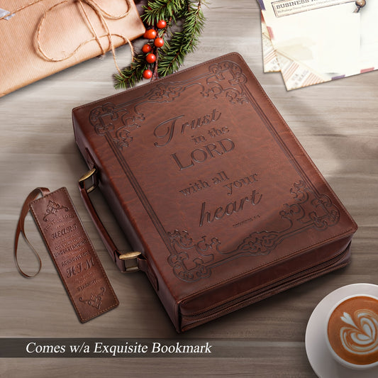 1pc PU Leather Bible Cover with Handle, Embossed "Trust in the Lord" Design, Protective Church Bag for Men and Women, Ideal Gift for Parents and Friends - Winter Collection