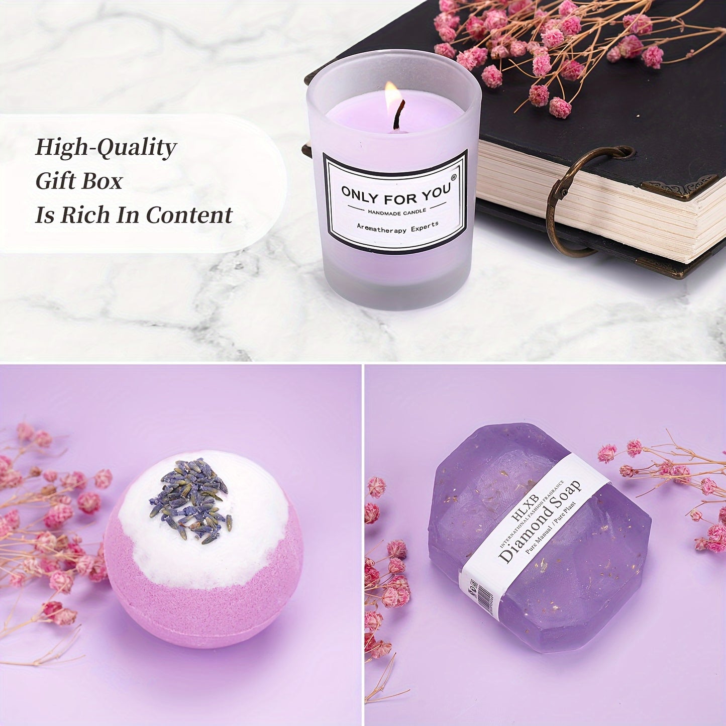 [Lavender Spa Gifts] 6pcs Relaxation Spa Gifts, Lavender Best Friend Female Gift Baskets for Women, Moms Sister Work Bestie Gifts Set
