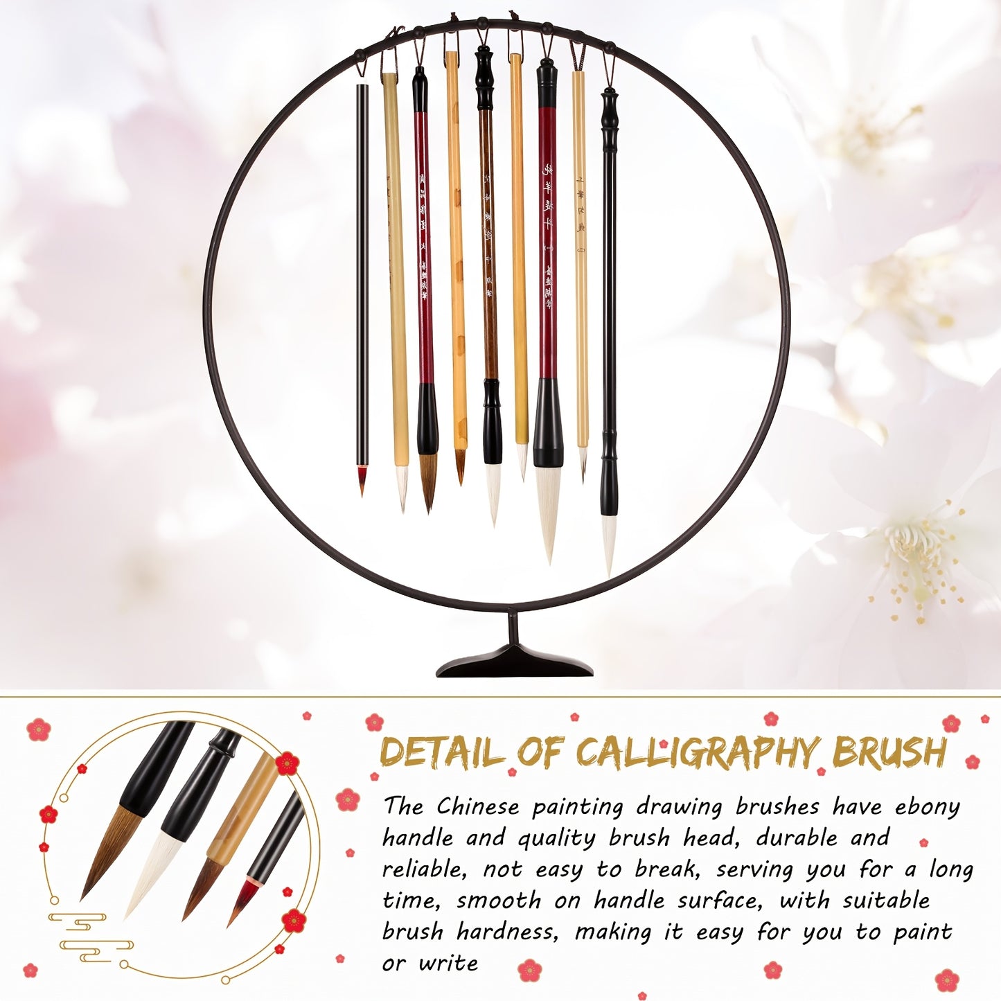 [Artistic Kanji Brushes] 12pcs Chinese Calligraphy Brushes Set - Watercolor Painting Writing Brushes with Roll-up Holder