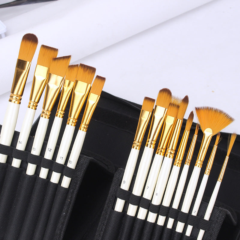 [15 Brushes, Knife, Sponges Included] 18pcs/set Artist Paint Brush Set Includes Pop-up Carrying Case with 15pcs Painting Brushes, 1pc Painting Knife and 2pcs Sponges for Acrylic, Oil, Watercolor.