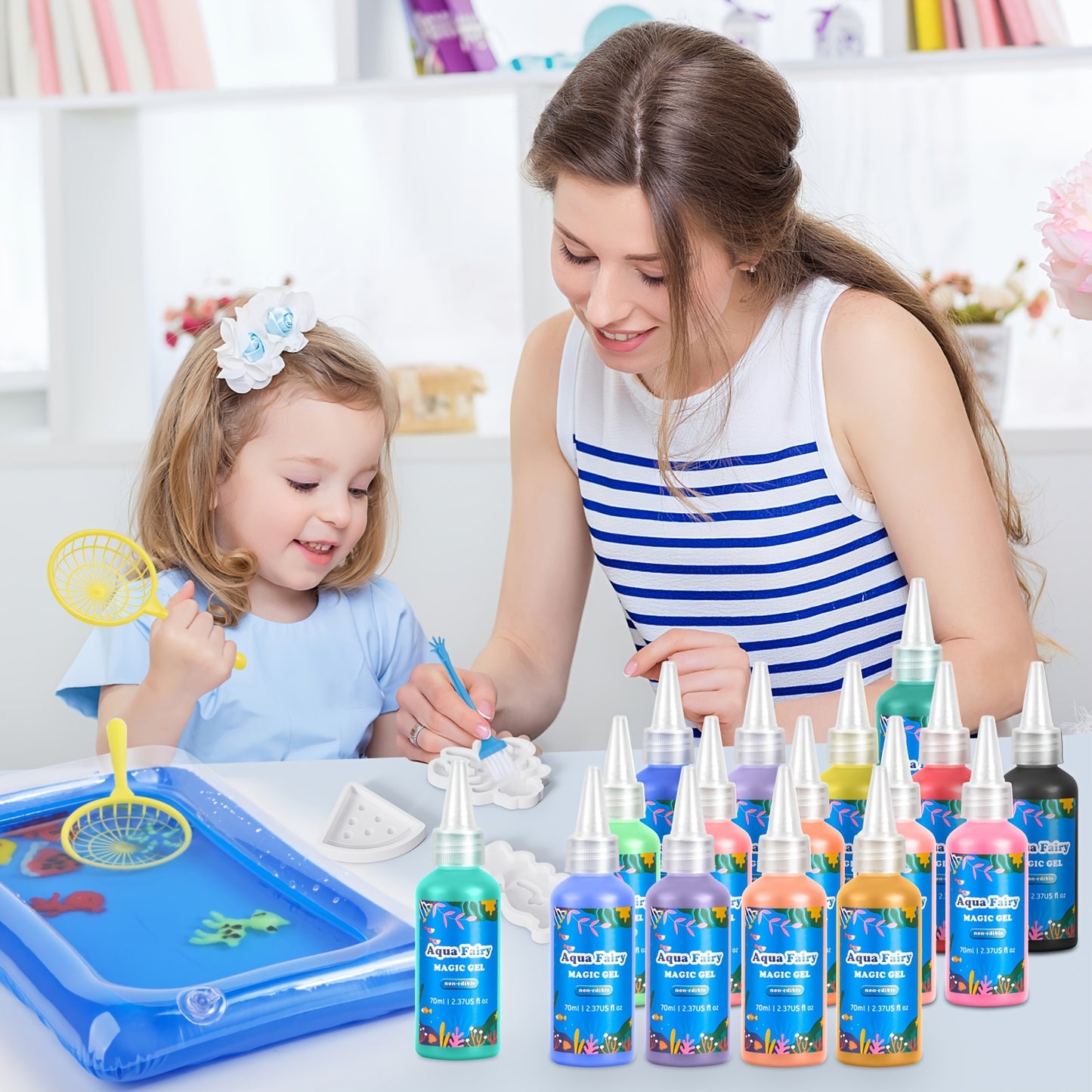 Enchanted Water Elf Craft Kit - Aqua Fairy Gel Set With Glittering Magic Gel & AnimalShapes - 16 Colors DlY STEM Craft Kit For Kids - Ldeal Christmas & Birthday Gift, PartyFavor