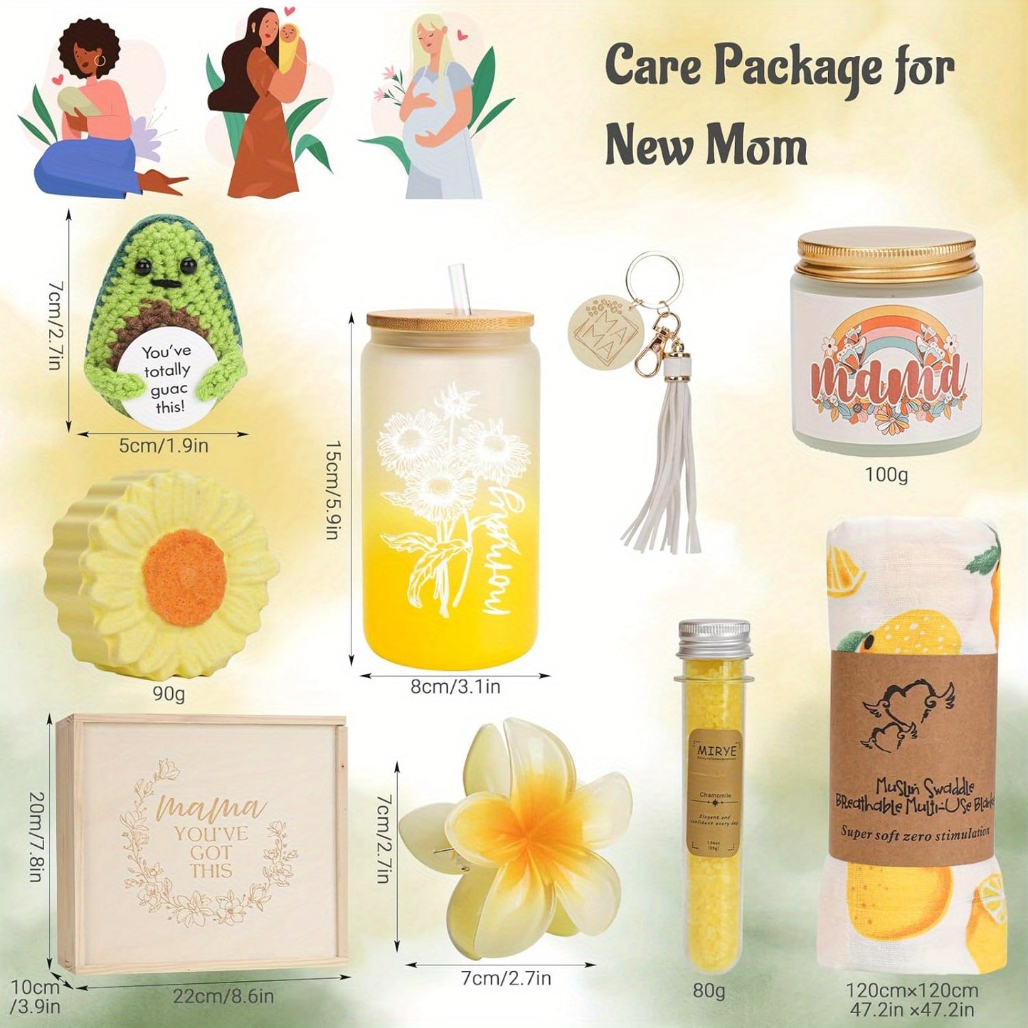 New Mom Gifts, Pregnancy Gifts, New Mummy Care Package, Mom to Be Inspire Gift, Self-Care Spa Gift Set 12oz Glass Cup for New Mama