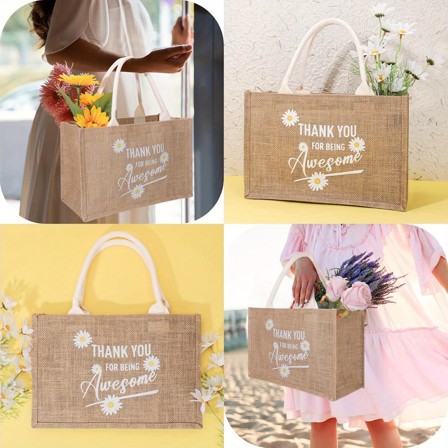 Daisy Appreciation Gift Basket for Women – Thank You Gifts for Mom, Nurse, Teacher, Coworker – Includes Burlap Tote Bag, Daisy Candle, and Keepsake Box – Perfect for Mother’s Day, Farewell, or Employee Appreciation, D