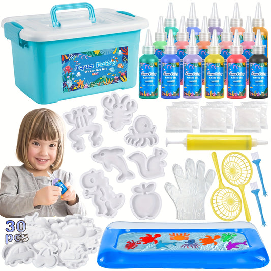 Enchanted Water Elf Craft Kit - Aqua Fairy Gel Set With Glittering Magic Gel & AnimalShapes - 16 Colors DlY STEM Craft Kit For Kids - Ldeal Christmas & Birthday Gift, PartyFavor