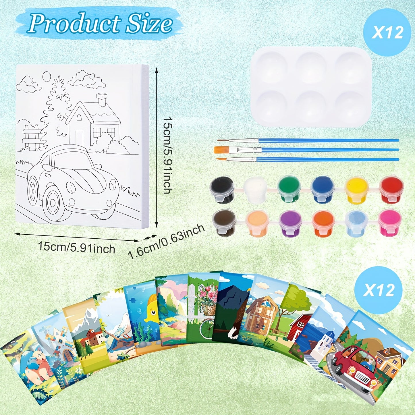 36pcs Pre Draw Canvas Printed Canvas to Paint Canvas Set with 12 Paints 12 Brushes And 12 Palette Paint Set Canvas Board Set Birthday Gift for Paint Party Favor Artists And Beginner