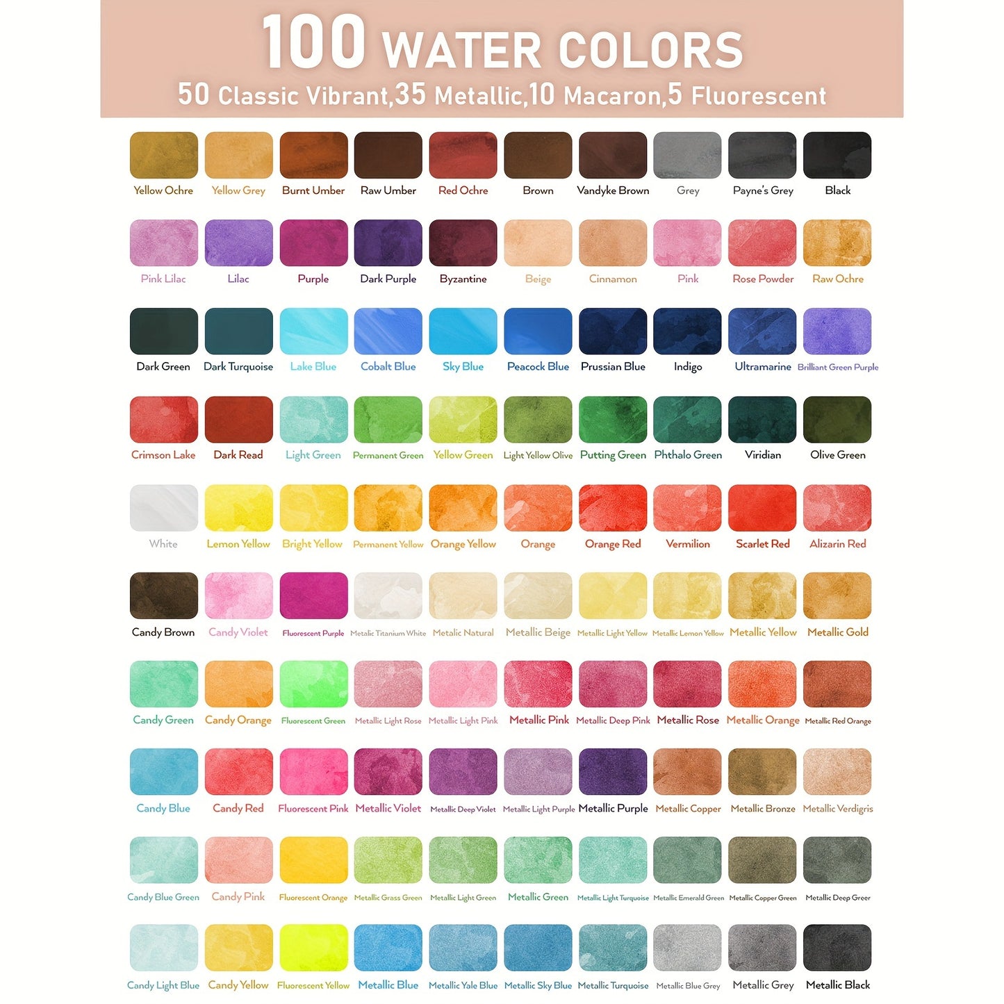 Nicpro 100 Colors Watercolor Paint Set Include Metallic Macaron & Fluorescent, 8 Synthetic Squirrel Painting Brushes, 25 Water Color Paper, Palette, Art Supplies Kit