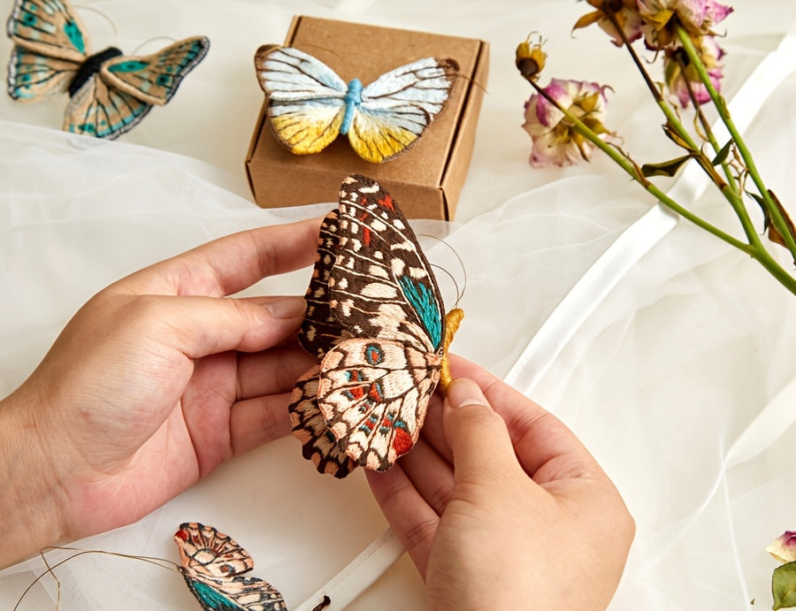 4D DIY Embroidery Butterfly Kit | Mixed Color, Easy-to-Use, Handmade Craft Gift for Family and Friends - All Seasons Fabric Brooch Pin Set
