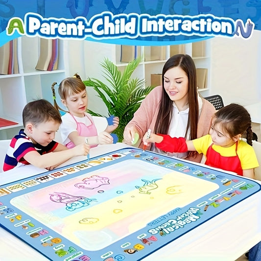Children's Water Drawing Mat Set - Mess-Free, Safe, Reusable Drawing Board with 3 Pens, Stamps, Roller, Shape Templates - Perfect Gift for Kids, Portable Fun for Travel