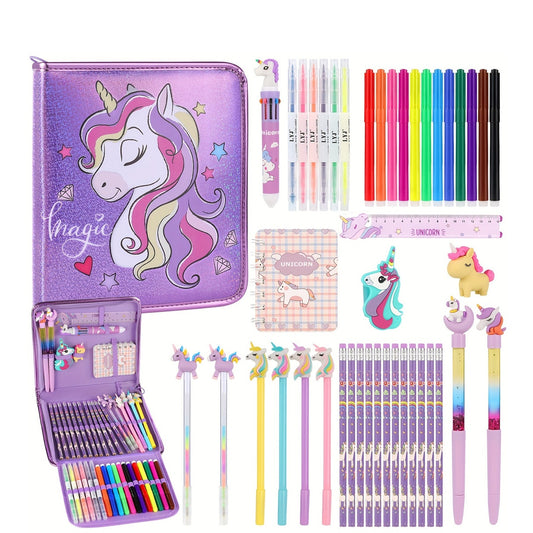 Gifts For Girls, 44pcs Unicorn Pencil Case Gifts, Birthday Gifts Cute School Supplies Art And Craft Coloring Supplies, Teacher Must Haves Markers Set