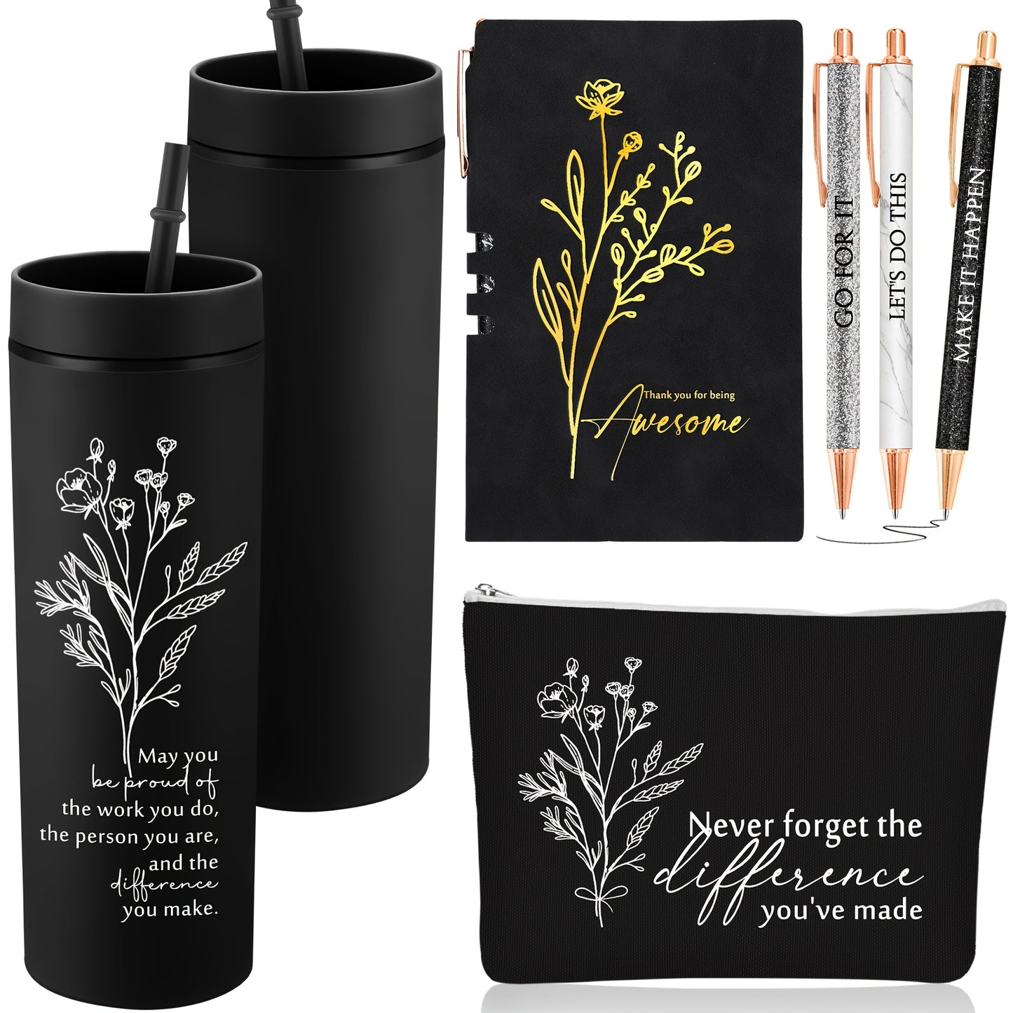 6pcs Appreciation Gift Set for Lady Women Coworkers Thank You May You Be Proud Gift for Employees 16oz Plastic Tumbler Makeup Bag Journal Pens Set Valentines Day Office Present