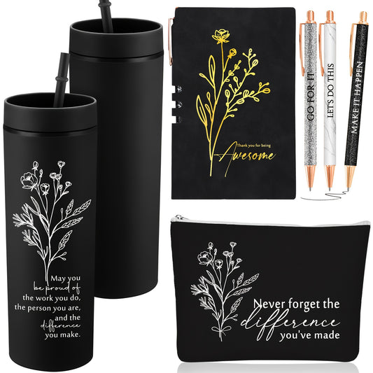 6pcs Appreciation Gift Set for Lady Women Coworkers Thank You May You Be Proud Gift for Employees 16oz Plastic Tumbler Makeup Bag Journal Pens Set Valentines Day Office Present