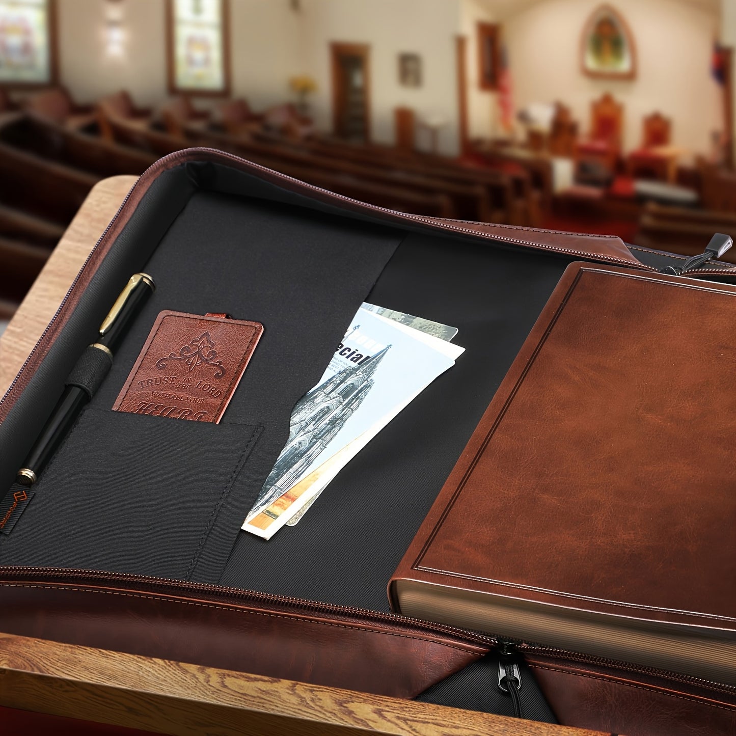 1pc PU Leather Bible Cover with Handle, Embossed "Trust in the Lord" Design, Protective Church Bag for Men and Women, Ideal Gift for Parents and Friends - Winter Collection
