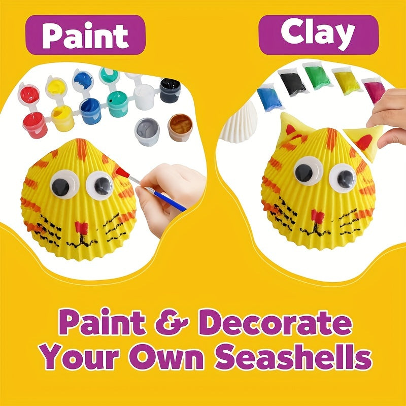 [Creative | DIY] pigipigi Sea Shell Painting Kit | Creative DIY Art Supplies for Kids | Art Craft Toy Gift for Toddler Boy Girl Ages 4 5 6 7 8 9 10 11 12 Year Old - Birthday Christmas Easter Party Game Activities