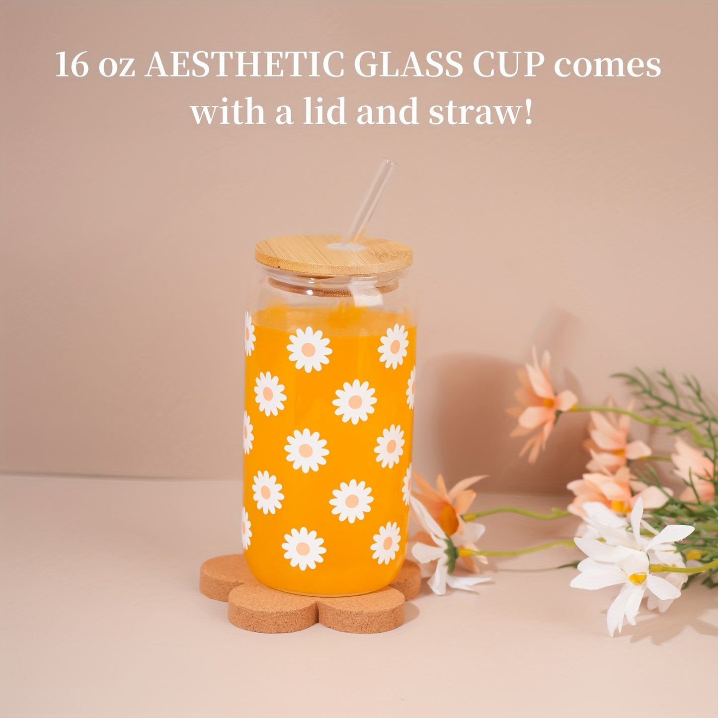 Birthday Gifts For Women, Teen Girl Gifts, Birthday Gifts For Her, Happy Birthday Gift Box For Girl, Women, Sister, Daughter, Best Friend, Friendship, Cute Daisy Glass Cup Gifts Set 8pcs, 16oz, Beige