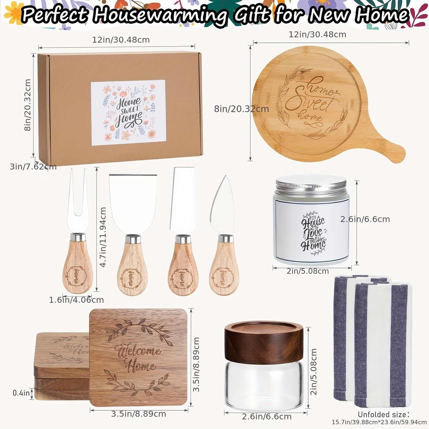 House Warming Gifts New Home, Housewarming Gifts for New House, Housewarming Gift Baskets for Couple, New Home Gifts for Home, Home Sweet Home Bamboo Serving Board Coasters for New Home Couple Women Men