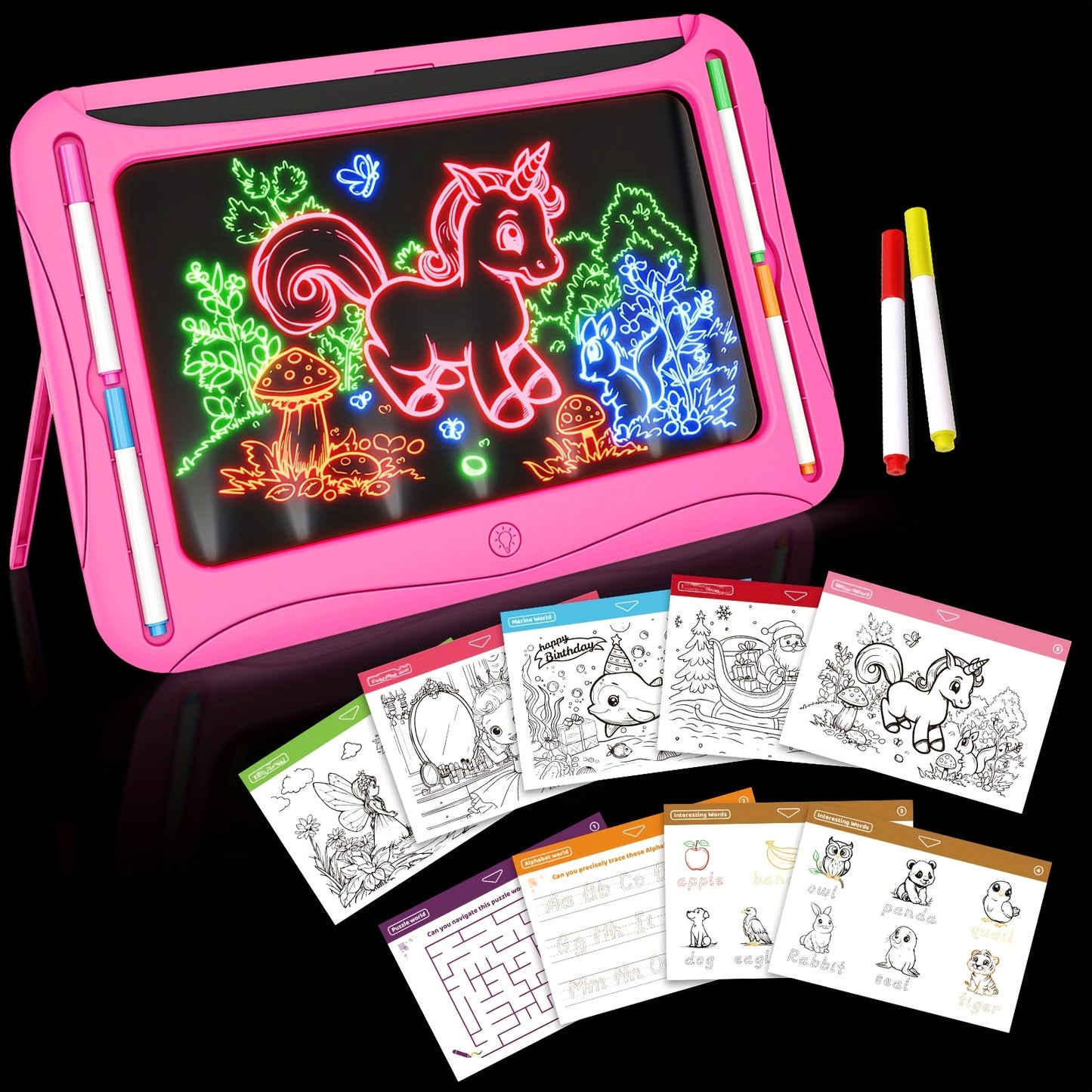 [Luminous Drawing Board] 9 Double-Sided Cards, 6 Markers LED Kids Drawing Board | Luminous Tracing Board, Graffiti Writing Board Learning Toy | Girls Toys for 6-8 Years Old, 4-6 Years Old Christmas Birthday Gift