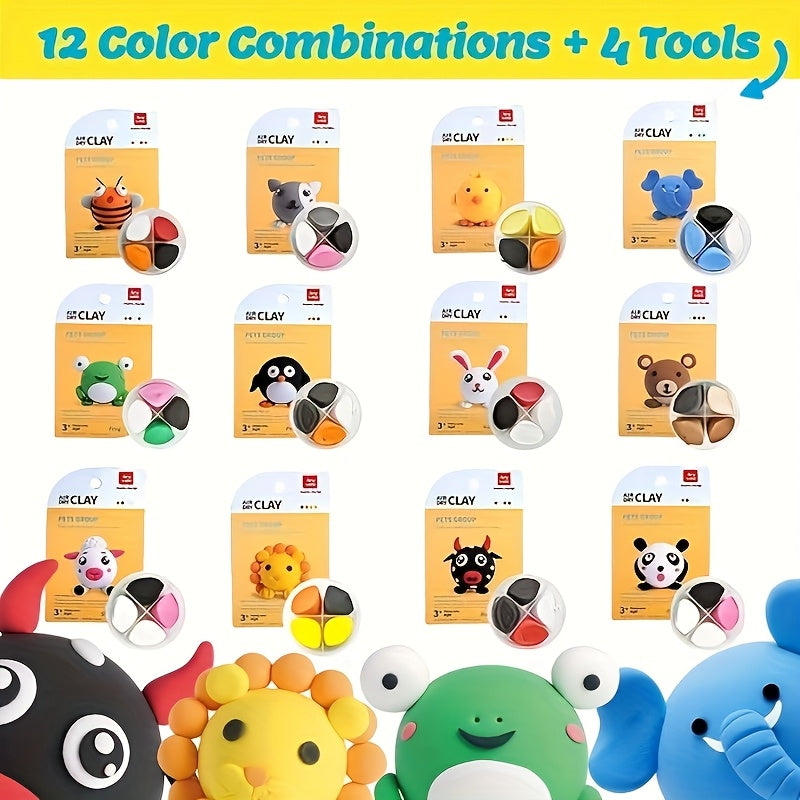 [Magic Air Dry Clay] 48 Colors Air Dry Clay Set, DIY Magic Clay | Super Light Modeling Clay, Individually Packaged 12 Boxes, Comes with Accessories, Tools and Tutorial, Easter Slime Fun for Kids