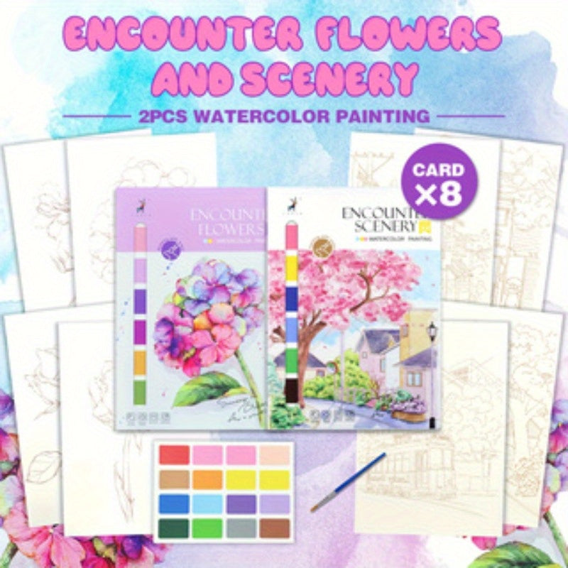 2pcs Watercolor Art Starter Kit | Premium Gouache & Brush Set | Artist-Grade Non-Bleed Paper | Color Relax for All Ages | Christmas & Birthday Creative Gift
