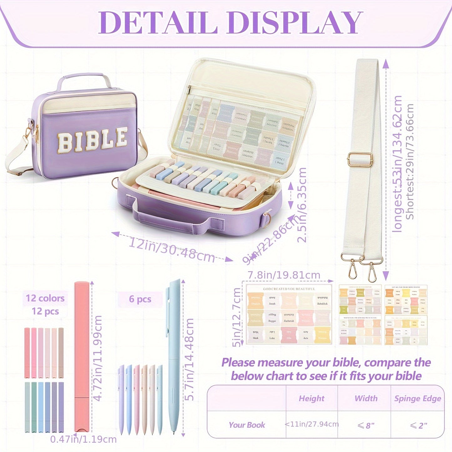 1 Set Of Women'S Bibles, Christian Easter Church Gift, Large PU Leather Chenille Bible Bag, With Shoulder Straps, Labels, 6 Colored Gel Pens And 12 Fluorescent Pens, 12 X 9 X 2.5 (purple)