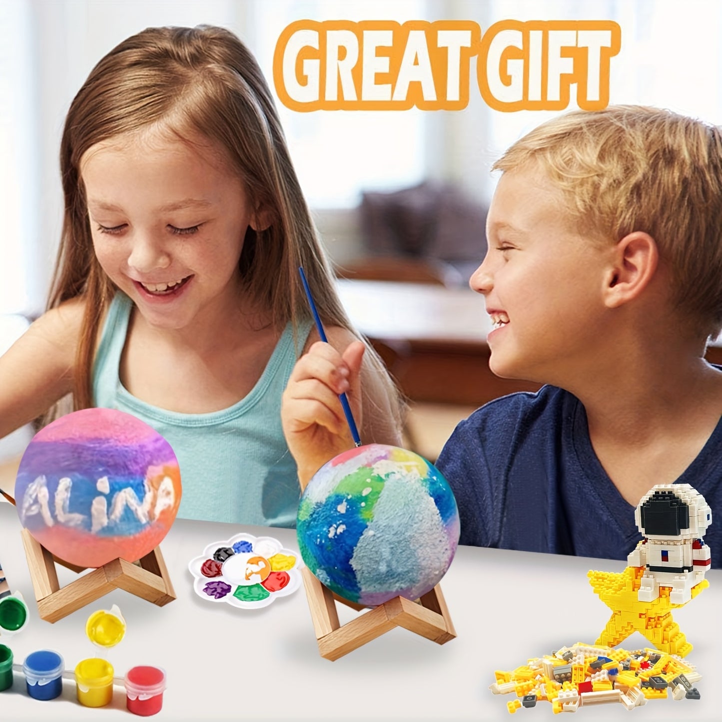 Paint Your Own Moon Lamp Kit, DIY 3D Planet Lamp Drawing & Painting Kit, Arts & Crafts Kit School Supplies for Boys Girls, Back to School Activities Kits for Youngsters Ages 6-12+, Valentines Easter Gifts