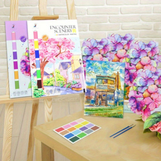 2pcs Watercolor Art Starter Kit | Premium Gouache & Brush Set | Artist-Grade Non-Bleed Paper | Color Relax for All Ages | Christmas & Birthday Creative Gift