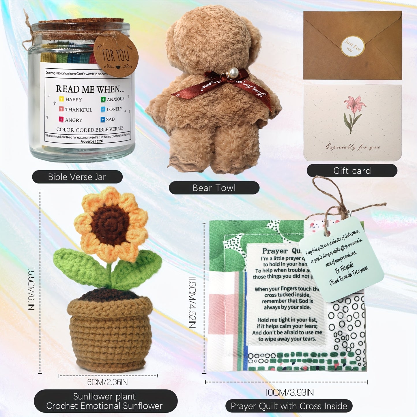 Christian Gifts for Women, 6pcs Inspirational Religious Gifts for Women with Bible Verse Emotions Jar Prayer Quilt with Cross Inside, Christian Gifts for Women