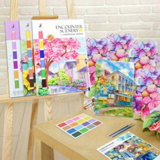 4pcs watercolor painting set, including watercolor paint card, watercolor paper thread, watercolor art supplies, art lovers supplies, to enhance the aesthetic, suitable for New Year, party, back-to-school, Christmas, Hallowee