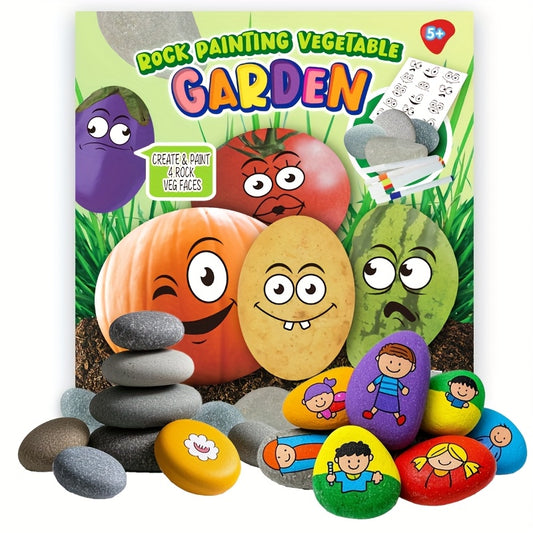 [Just Launched!] DIY Smiley Rock Painting Kit With 6 - Color Veggie Face Art Palette, A Must - Have Creative Gift For Kids