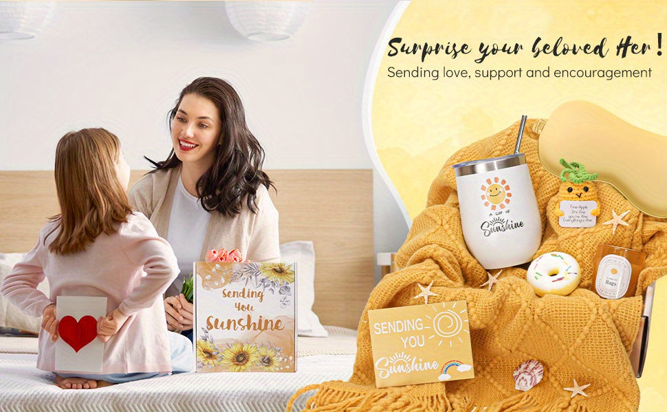 Sunshine Gifts for Women, Birthday Gifts for Her, Cheer Up Box, Relaxing SPA gifts Basket, Self Care Package with Sunshine for Her, Mom, Sister, Friend, Multi-Item Party Favor Packs