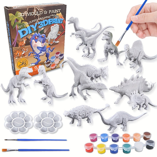 [DIY Dinosaur Painting] Colorable 3D Dinosaur Playset | Kids Painting Dinosaurs For Boys And Girls - Kids Art DIY Painting Set (with Paint, Brushes And Palette) Decorate Your Own Dinosaur Figurine!