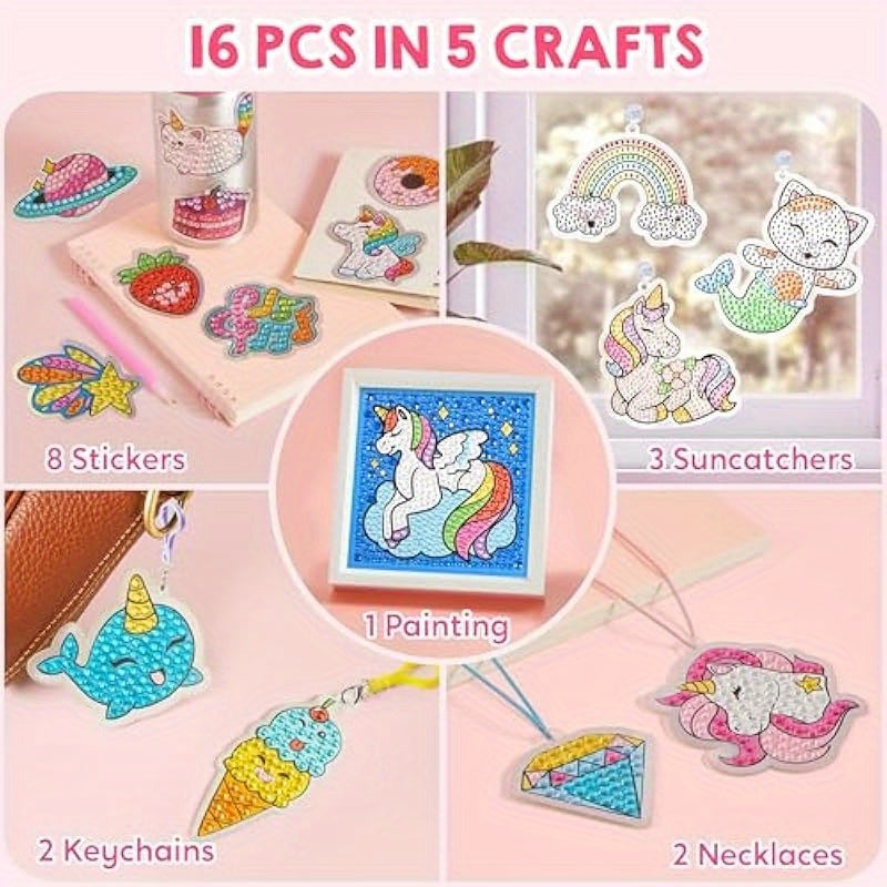 Klever Kits 16 Projects Gem Painting Diamond Gem Painting Kit with 5D Gem Arts and Crafts for Girls Ages 6-12 Gem Craft Activities Kits Premium Art Gift Ideas for Girls Ages 6 7 8+