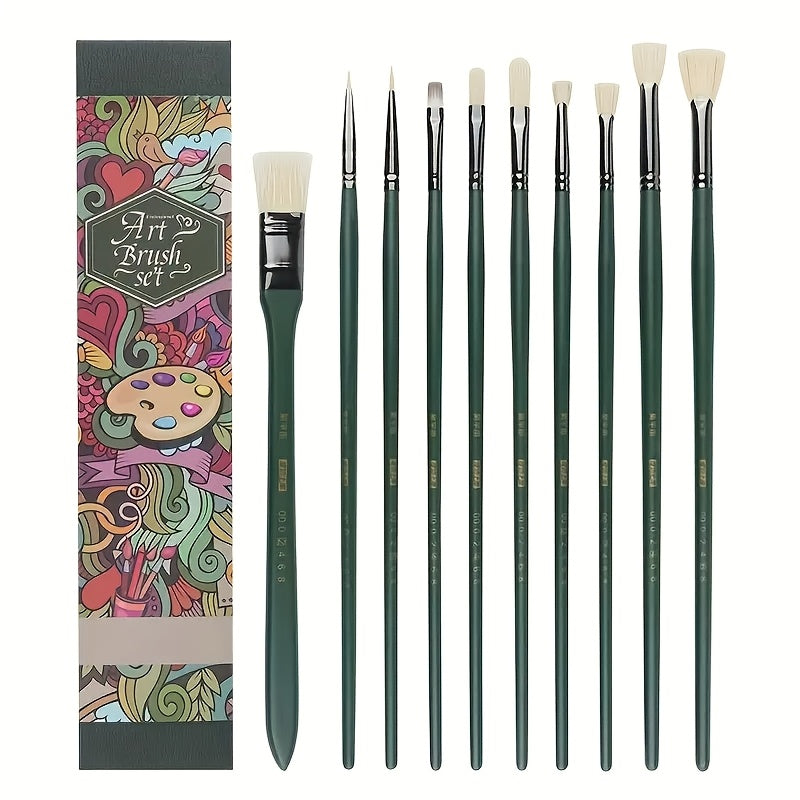 10pcs Watercolour Brushes Set Art Students Special Watercolour Brushes Pig Bristle Fan Brush Color Outlining Brush Students Special Acrylic Brushes Oil Painting Brushes Set