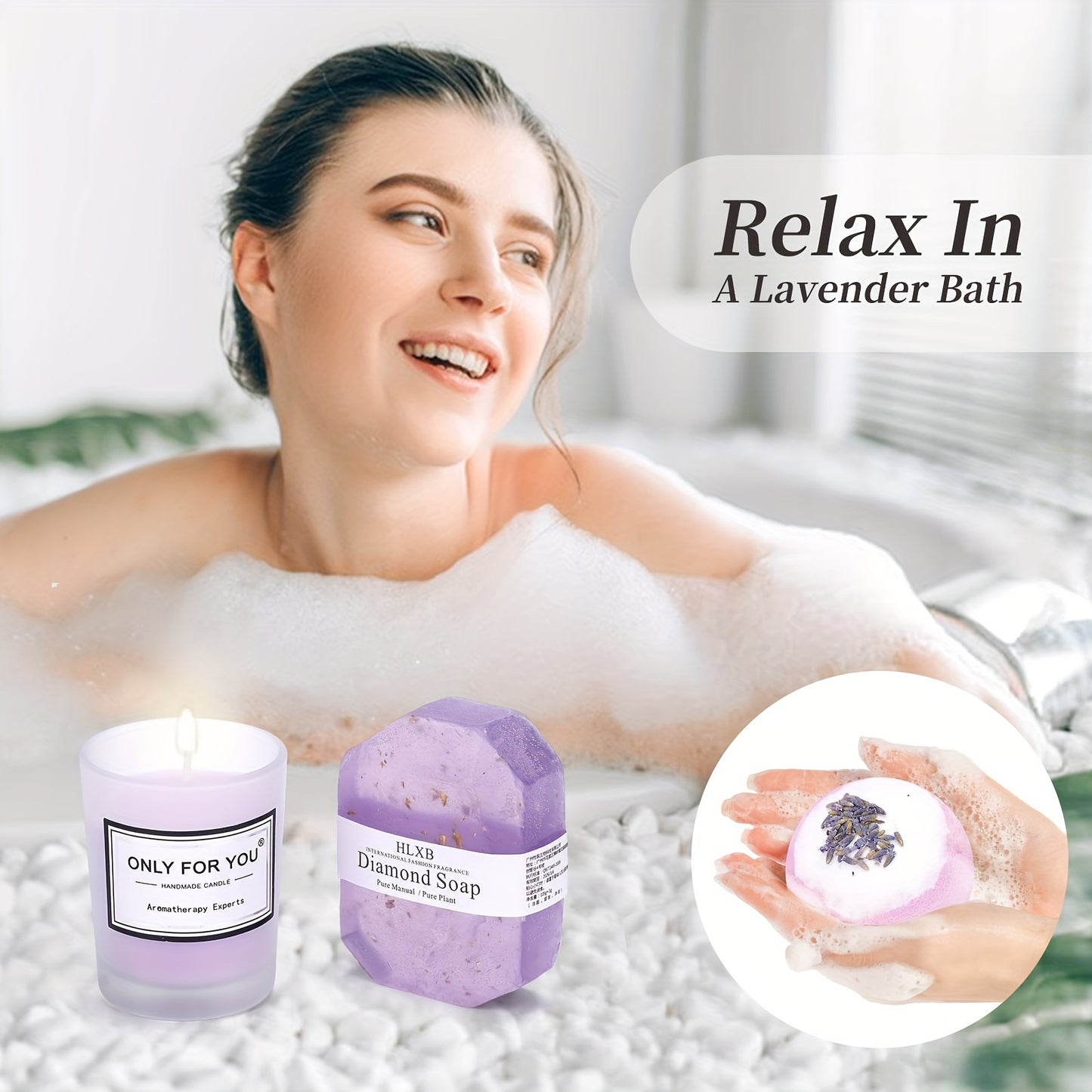 [Lavender Spa Gifts] 6pcs Relaxation Spa Gifts, Lavender Best Friend Female Gift Baskets for Women, Moms Sister Work Bestie Gifts Set