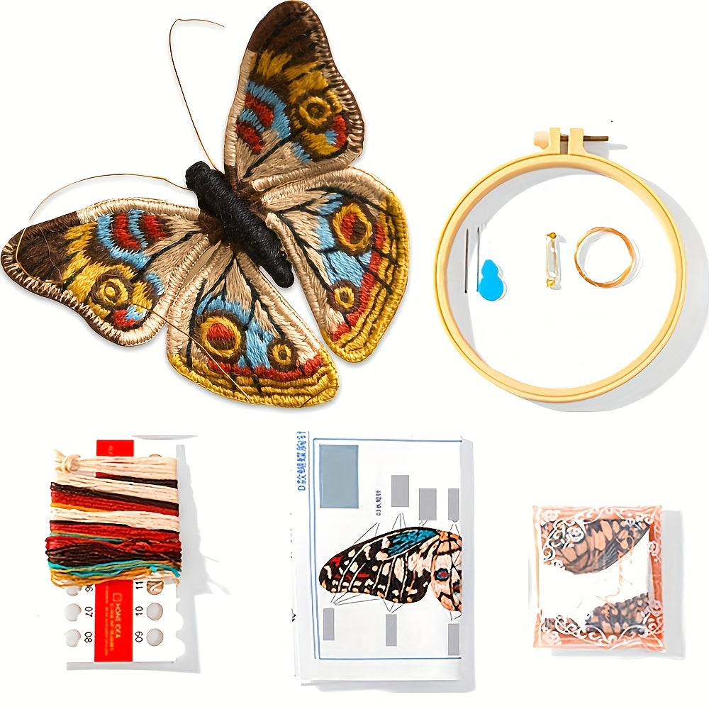 4D DIY Embroidery Butterfly Kit | Mixed Color, Easy-to-Use, Handmade Craft Gift for Family and Friends - All Seasons Fabric Brooch Pin Set