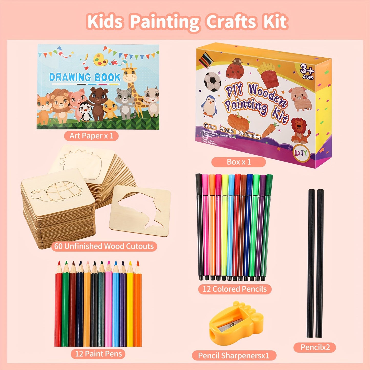 Easter Gifts 60pcs Wooden Drawing Stencils Kit, Drawing Board Toys Coloring Puzzle Arts Crafts Set, Educational Toys Christmas Gift