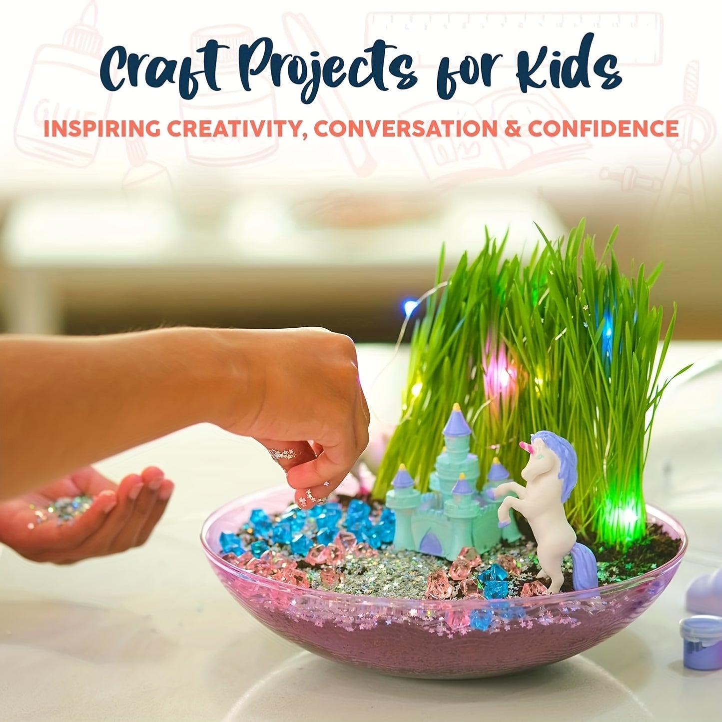 Light Up Unicorn Terrarium Kit - Grow Plant, Castle, Paint Set, Crystal Rock, Fairy Garden Lights, Arts & Crafts, STEM Activities, Birthday Gifts