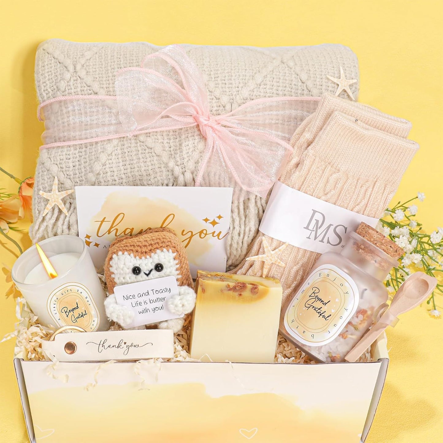 Thank You Gift Basket for Women - Glass Jar with "Be Still & Know" Soap, Knitted Owl & Star, Beeswax Wrinkle, Socks & Ribbons - Employee Appreciation, Teacher, Boss, Nurse, Mom, Pastor - Mother’s Day, Graduation, Retirement