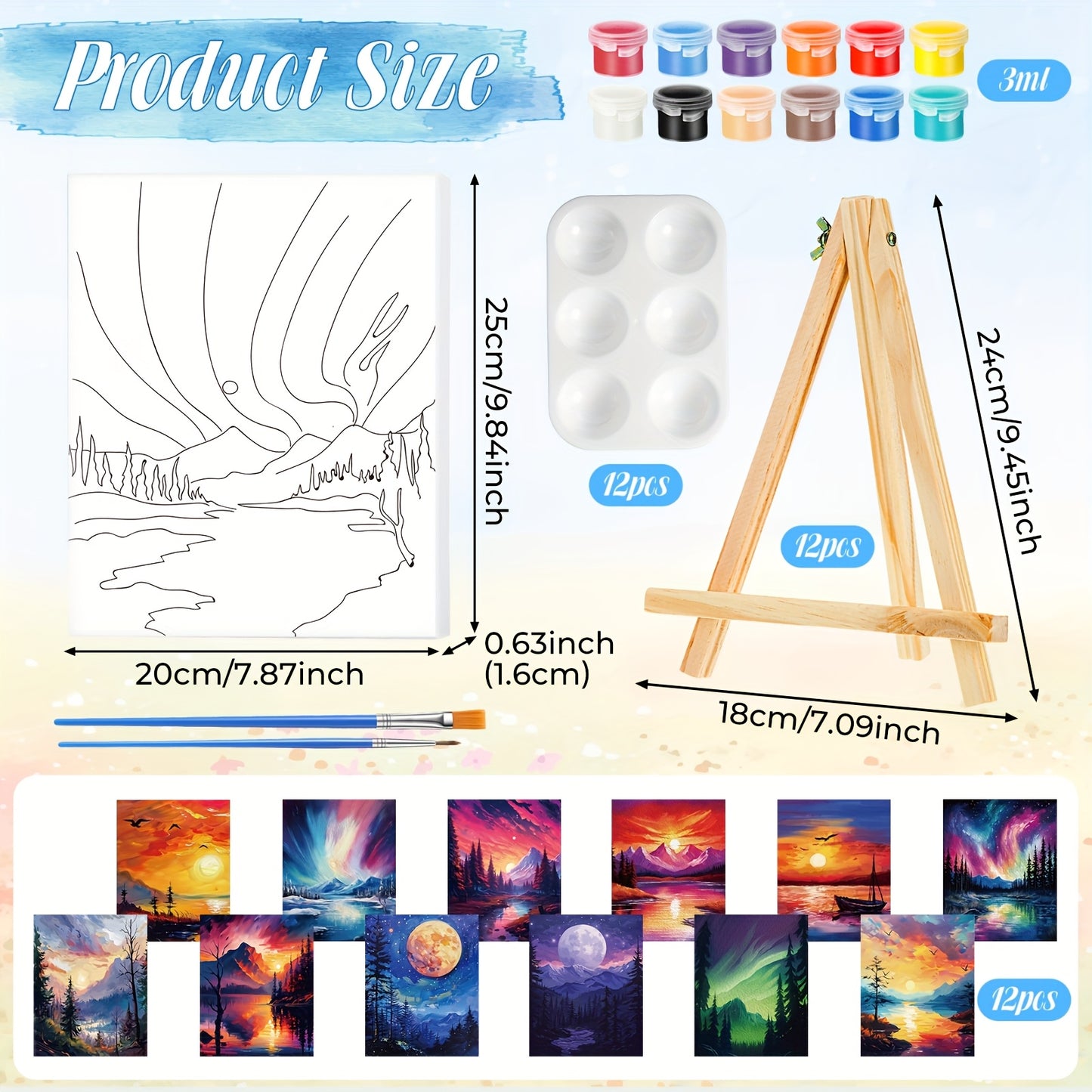 12pcs Pre Drawn Canvas for Painting Sip And Paint Kit 8 X 10 Paint Party Set Canvas Painting Pre Printed Canvases for Party Favor DIY Virtual Adult's Date Night (Astronomical Landscape)