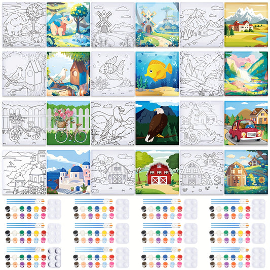 36pcs Pre Draw Canvas Printed Canvas to Paint Canvas Set with 12 Paints 12 Brushes And 12 Palette Paint Set Canvas Board Set Birthday Gift for Paint Party Favor Artists And Beginner