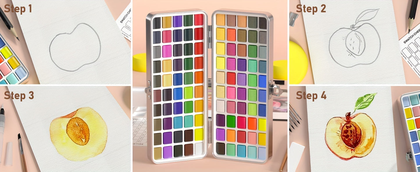 Nicpro 100 Colors Watercolor Paint Set Include Metallic Macaron & Fluorescent, 8 Synthetic Squirrel Painting Brushes, 25 Water Color Paper, Palette, Art Supplies Kit