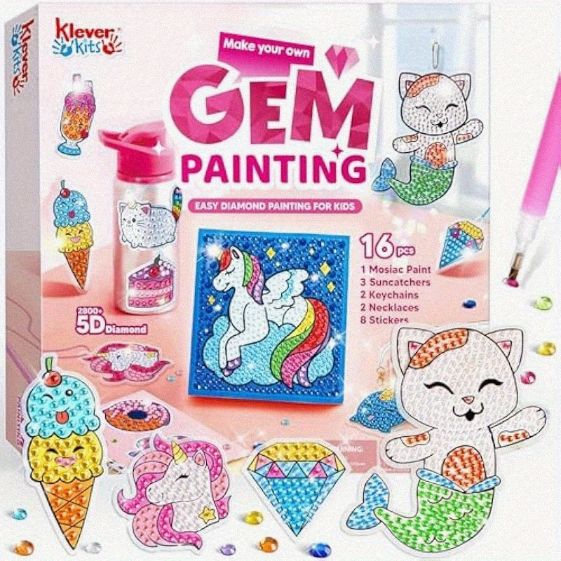 Klever Kits 16 Projects Gem Painting Diamond Gem Painting Kit with 5D Gem Arts and Crafts for Girls Ages 6-12 Gem Craft Activities Kits Premium Art Gift Ideas for Girls Ages 6 7 8+