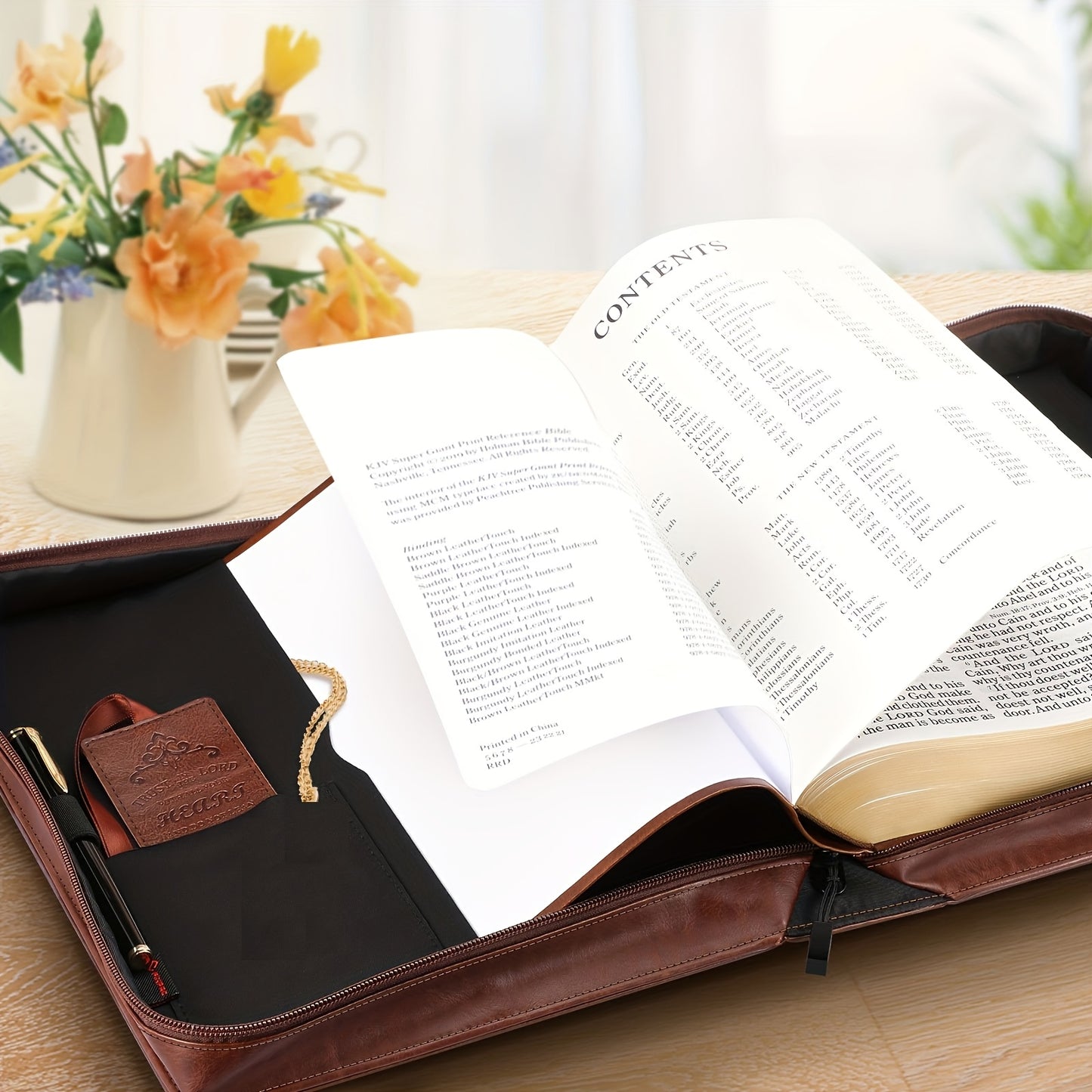 1pc PU Leather Bible Cover with Handle, Embossed "Trust in the Lord" Design, Protective Church Bag for Men and Women, Ideal Gift for Parents and Friends - Winter Collection