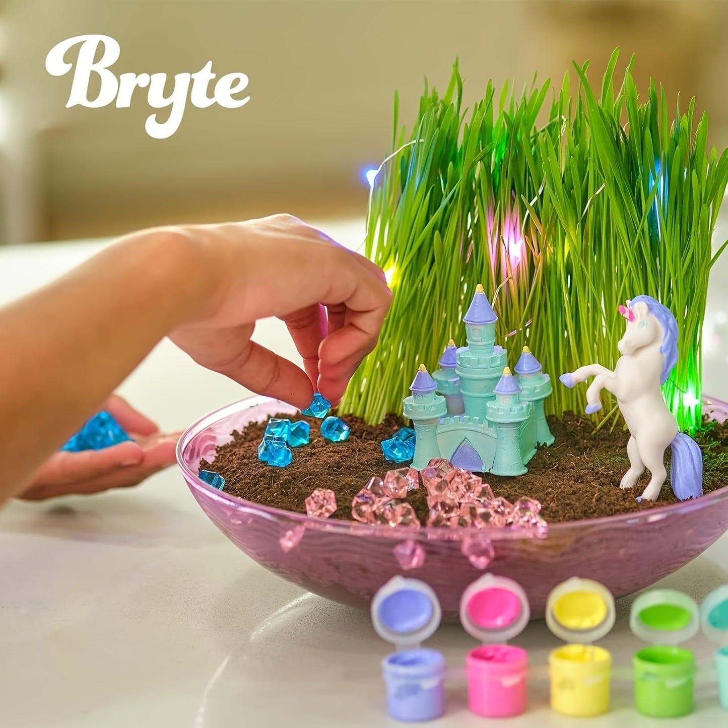 Light Up Unicorn Terrarium Kit - Grow Plant, Castle, Paint Set, Crystal Rock, Fairy Garden Lights, Arts & Crafts, STEM Activities, Birthday Gifts