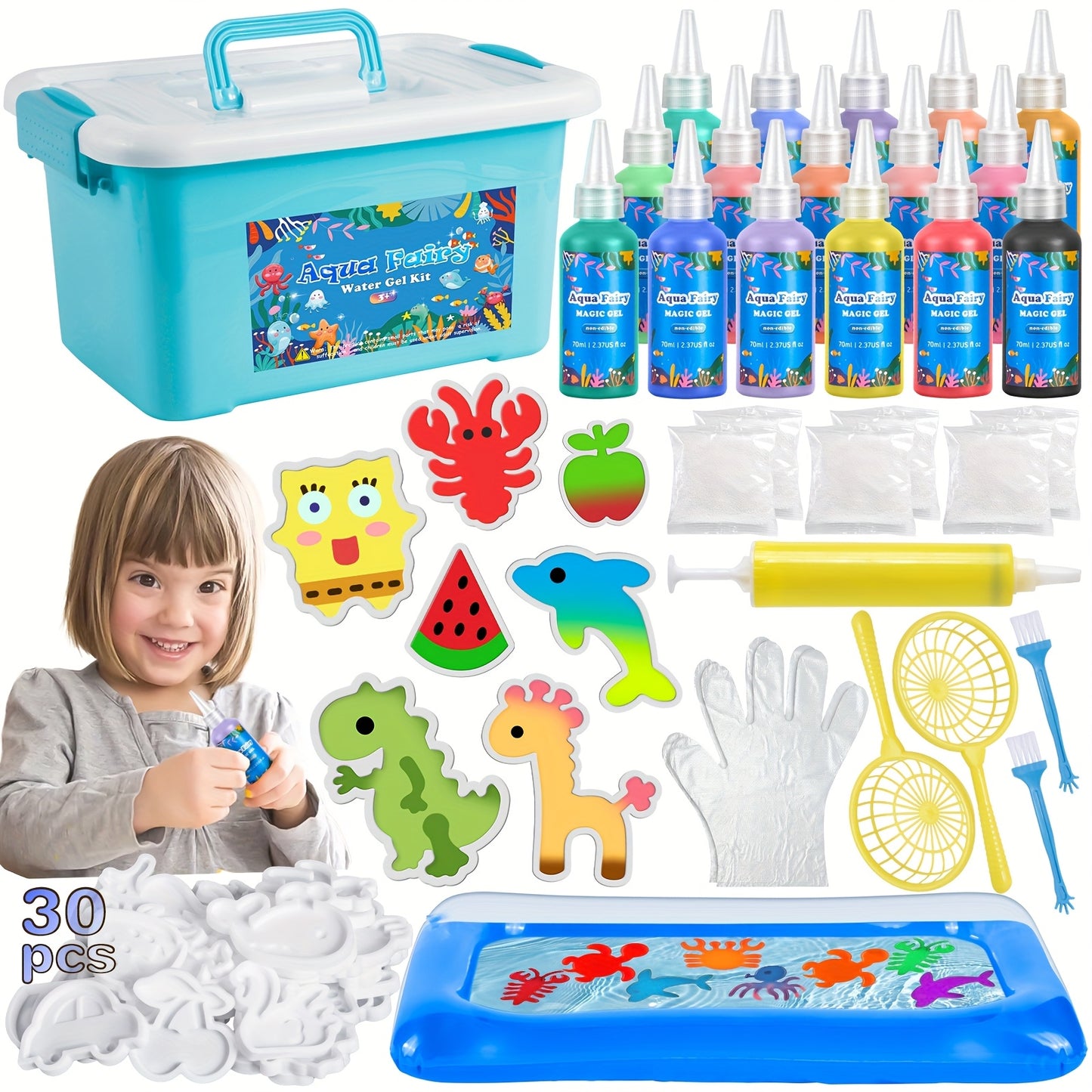 Enchanted Water Elf Craft Kit - Aqua Fairy Gel Set With Glittering Magic Gel & AnimalShapes - 16 Colors DlY STEM Craft Kit For Kids - Ldeal Christmas & Birthday Gift, PartyFavor