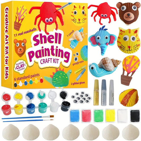[Creative | DIY] pigipigi Sea Shell Painting Kit | Creative DIY Art Supplies for Kids | Art Craft Toy Gift for Toddler Boy Girl Ages 4 5 6 7 8 9 10 11 12 Year Old - Birthday Christmas Easter Party Game Activities