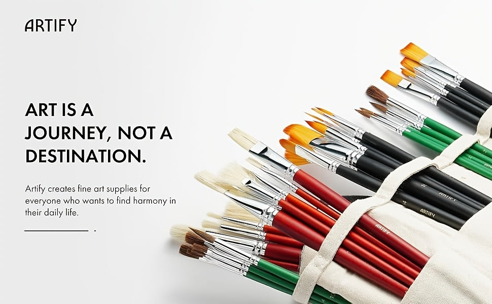 ARTIFY 41pcs Professional Paint Brush Set with Fine Point, Quick Drying Wood Handles, Premium Hog Bristle & Horse Hair, Nylon Brushes, Long Handle, Canvas Roll Case for Acrylic, Watercolor, Gouache