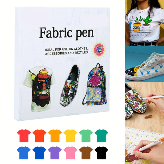 12 Colours Art Doodle Painting Colour Pens, Creative Colourful Fabric Painting Pens Set For Clothing, Accessories, Textiles And DIY Crafts, Perfect As A Special Holiday Gift For Easter, Halloween, Christmas, Valentine'S Day,
