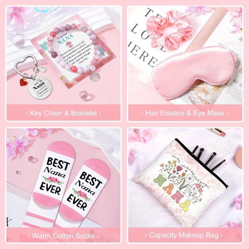Gifts for Nana Mothers Day Basket Gifts for Nana 16pcs Birthday Gifts Basket from Granddaughter Grandchildren Grandkids New Grandma Gifts Grandmother Gigi Care PackagePink
