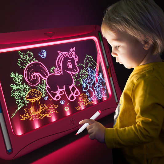 [Luminous Drawing Board] 9 Double-Sided Cards, 6 Markers LED Kids Drawing Board | Luminous Tracing Board, Graffiti Writing Board Learning Toy | Girls Toys for 6-8 Years Old, 4-6 Years Old Christmas Birthday Gift